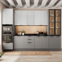 Cozinha Completa Lumina 13 Portas 4 Gavetas com Vidro 917467 Cinza/Lacca - Telasul