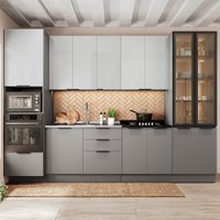 Cozinha Completa Lumina 13 Portas 4 Gavetas com Vidro 917468 Cinza/Lacca - Telasul