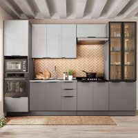 Cozinha Completa Lumina 13 Portas 4 Gavetas com Vidro 917464 Cinza - Telasul