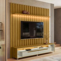 Rack com Painel para TV Até 70 Polegadas Perla 2 Gavetas 1 Prateleira Cedro/Off White - Pnr Móveis