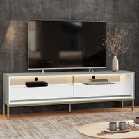 Rack para TV Até 65 Polegadas Peridoto 2 Gavetas com Led Off White/Banco Acetinado - Pnr Móveis