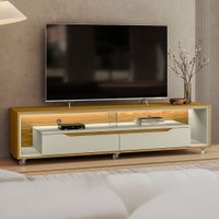 Rack para TV Até 65 Polegadas Lapislazzuli 2 Gavetas com Vidro e Led Cedro/Off White - Pnr Móveis