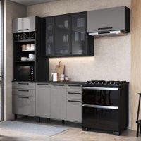 Cozinha Completa Diamante 7 Portas 6 Gavetas com Vidro Cinza/Titânio - Indékes