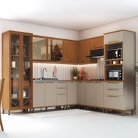 Cozinha Completa Munique 15 Portas 4 Gavetas com Vidro Freijó/Camurça - Indékes
