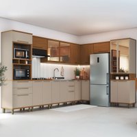 Cozinha Completa Munique 17 Portas 6 Gavetas com Vidro Freijó/Camurça - Indékes