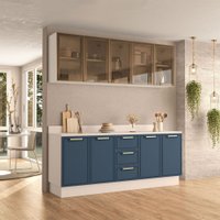 Cozinha Compacta Amara 9 Portas 3 Gavetas com Vidro 40250786 Azul/Branco - Politorno
