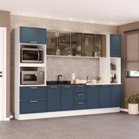 Cozinha Completa Amara 13 Portas 4 Gavetas com Vidro 40250776 Azul/Branco - Politorno