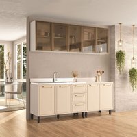 Cozinha Compacta Amara 9 Portas 3 Gavetas com Vidro 40250789 Creme/Branco - Politorno