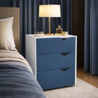 Mesa de Cabeceira Porto 3 Gavetas Azul/Branco - Politorno