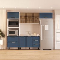 Cozinha Compacta Amara 8 Portas 4 Gavetas com Vidro 40250781  Azul/Branco - Politorno