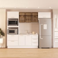 Cozinha Compacta Amara 8 Portas 4 Gavetas com Vidro 40250780 Branco - Politorno