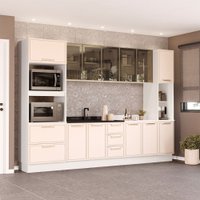 Cozinha Completa Amara 13 Portas 4 Gavetas com Vidro 40250776 Creme/Branco - Politorno