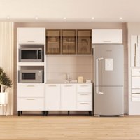 Cozinha Compacta Amara 8 Portas 4 Gavetas com Vidro 40250781 Branco - Politorno