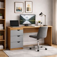 Mesa Escrivaninha Porto 3 Gavetas 40250685 Cinza/Freijó - Politorno