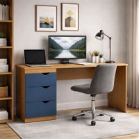Mesa Escrivaninha Porto 3 Gavetas 40250685 Azul/Freijó - Politorno