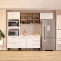 Cozinha Compacta Amara 8 Portas 4 Gavetas com Vidro 40250779 Branco - Politorno