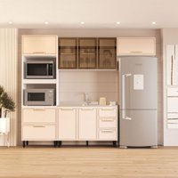Cozinha Compacta Amara 8 Portas 4 Gavetas com Vidro 40250781 Creme/Branco - Politorno