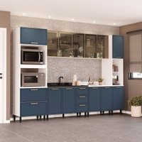 Cozinha Completa Amara 13 Portas 4 Gavetas com Vidro 40250777 Azul/Branco - Politorno
