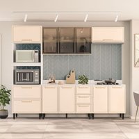 Cozinha Completa Amara 10 Portas 4 Gavetas com Vidro 40250783 Creme/Branco - Politorno