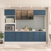 Cozinha Completa Amara 10 Portas 4 Gavetas com Vidro 40250782 Azul/Branco - Politorno