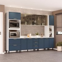 Cozinha Completa Amara 13 Portas 4 Gavetas com Vidro 40250775 Azul/Branco - Politorno
