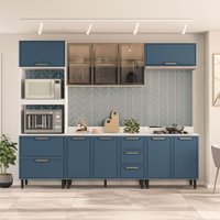 Cozinha Completa Amara 10 Portas 4 Gavetas com Vidro 40250783 Azul/Branco - Politorno