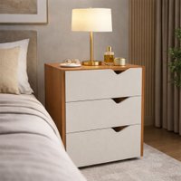 Mesa de Cabeceira Porto de 3 Gavetas Creme/Freijó - Politorno