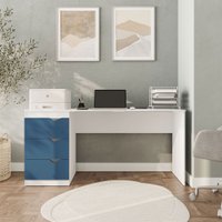 Mesa Escrivaninha Porto 3 Gavetas 40250685 Azul/Branco - Politorno