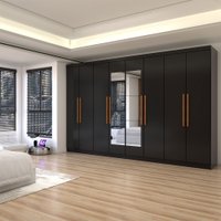 Guarda-Roupa Casal Odisseia Com 8 Portas 4 Gavetas com Espelho Preto - Panorama Móveis