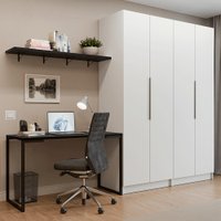 Conjunto Home Office 2 Armários Neo 1 Escrivaninha 2 Prateleiras Branco/Nero Madesa
