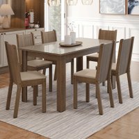 Conjunto Sala de Jantar Cereja Mesa Tampo de Vidro 6 Cadeiras Rustic/Crema/Sintético Bege Madesa