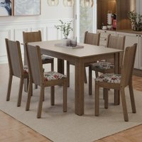Conjunto Sala de Jantar Dolce Mesa Tampo de Madeira 6 Cadeiras Rustic/Crema/Floral Hibiscos Madesa