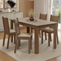 Conjunto Sala de Jantar Amora Mesa Tampo de Madeira 4 Cadeiras Rustic/Crema/Sintético Bege Madesa