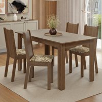 Conjunto Sala de Jantar Amora Mesa Tampo de Madeira 4 Cadeiras Rustic/Crema/Lírio Bege Madesa