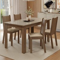 Conjunto Sala de Jantar Avelã Mesa Tampo de Vidro 4 Cadeiras Rustic/Crema/Sintético Bege Madesa