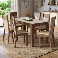 Conjunto Sala de Jantar Latte Mesa Tampo de Madeira 6 Cadeiras Rustic/Crema/Sintético Bege Madesa