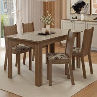 Conjunto Sala de Jantar Avelã Mesa Tampo de Vidro 4 Cadeiras Rustic/Crema/Bege Marrom Madesa
