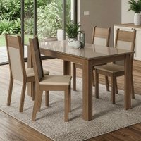 Conjunto Sala de Jantar Canela Mesa Tampo de Vidro 4 Cadeiras Rustic/Crema/Sintético Bege Madesa