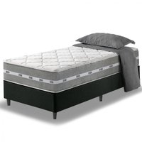 Cama Box Solteiro King Preto e Colchão Molas Ensacadas Miami 96x203x59cm