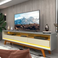 Rack para TV Até 85 Polegadas Requinte 3 Gavetas 100% Mdf com Pés e Led Cinza/Off White - Gelius