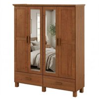 Guarda Roupa Casal 4 Portas Com Espelho 157 cm Madeira Macica Taeda 1142C Castanho Festra