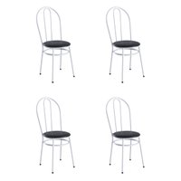 Kit 4 Cadeiras de Jantar Aço com Assento Estofado Multimóveis CR50274 Branco/Preto