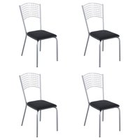 Kit 4 Cadeiras de Jantar Aço com Assento Estofado Multimóveis CR50273 Cromado/Preto