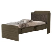 Cama Solteiro Bau 2 Gavetas MDF Tamires Capitone Castanho Nogal Decmade