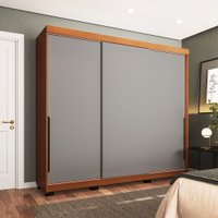 Guarda-Roupa Casal Madrid 3 Portas 4 Gavetas Cinza/Freijó - Politorno
