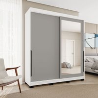 Guarda-Roupa Casal Madrid 2 Portas 2 Gavetas com Espelho Cinza/Branco - Politorno