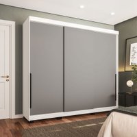 Guarda-Roupa Casal Madrid 3 Portas 4 Gavetas Cinza/Branco - Politorno
