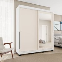 Guarda-Roupa Casal Madrid 2 Portas 2 Gavetas com Espelho Creme/Branco - Politorno