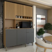 Cozinha Compacta Luce 6 Portas 1 Gaveta 100% Mdf Amêndoa/Cinza - Panorama Móveis