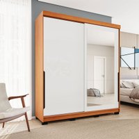 Guarda-Roupa Casal Madrid 2 Portas 2 Gavetas com Espelho Branco/Freijó - Politorno